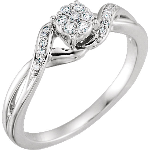 10K White Gold 1/8 CTW Diamond Cluster Twist Promise Ring-652987:60001:P-Chris's Jewelry