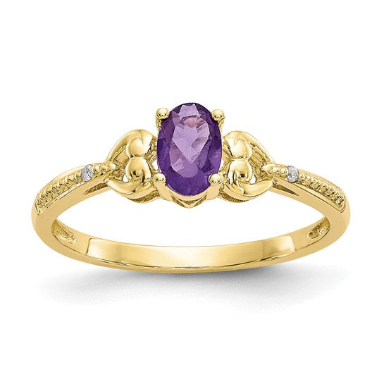10k Gold Genuine Oval Gemstone Diamond Accented Hearts Rings-10XB275-Chris's Jewelry