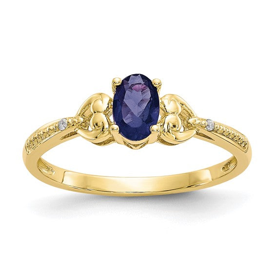10k Gold Genuine Oval Gemstone Diamond Accented Hearts Rings-10XB282-Chris's Jewelry