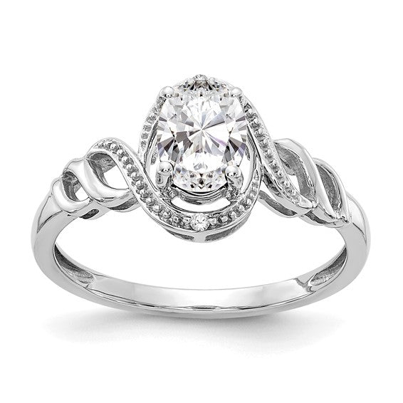 10k White Gold Genuine Oval Gemstone & Diamond Rings-10XB313-Chris's Jewelry