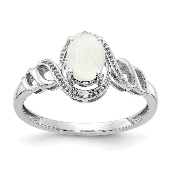 10k White Gold Genuine Oval Gemstone & Diamond Rings-10XB319-Chris's Jewelry