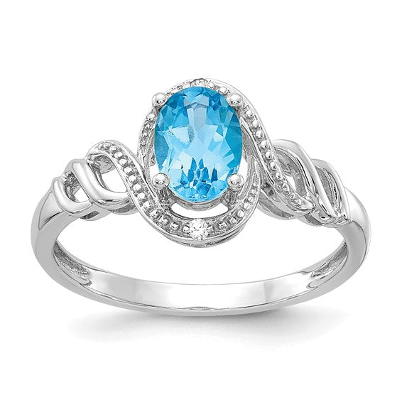 10k White or Yellow Gold Genuine Oval Gemstone & Diamond Rings-10XB321-Chris's Jewelry