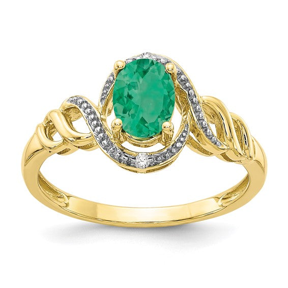 10k White or Yellow Gold Genuine Oval Gemstone & Diamond Rings-10XB302-Chris's Jewelry