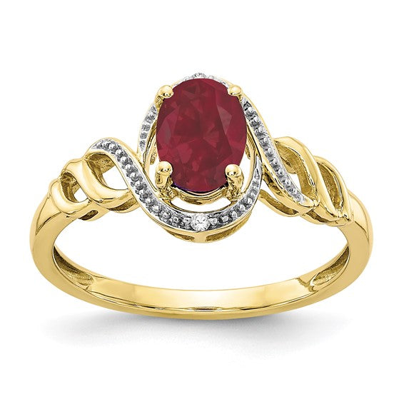 10k White or Yellow Gold Genuine Oval Gemstone & Diamond Rings-10XB304-Chris's Jewelry