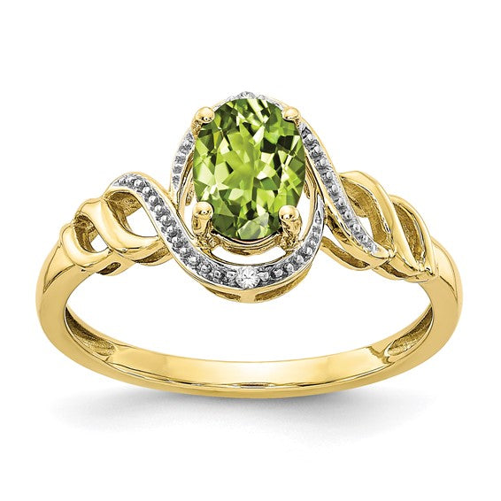 10k White or Yellow Gold Genuine Oval Gemstone & Diamond Rings-10XB305-Chris's Jewelry