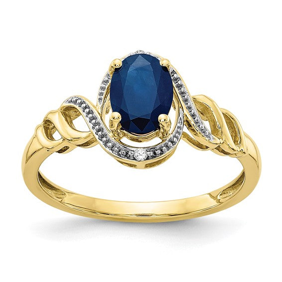10k White or Yellow Gold Genuine Oval Gemstone & Diamond Rings-10XB306-Chris's Jewelry