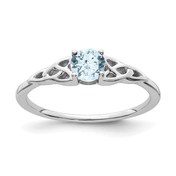 10k or 14k Gold 4.5mm Round Gemstone Celtic Knot Side Rings-RM7396-AQ-W-Chris's Jewelry