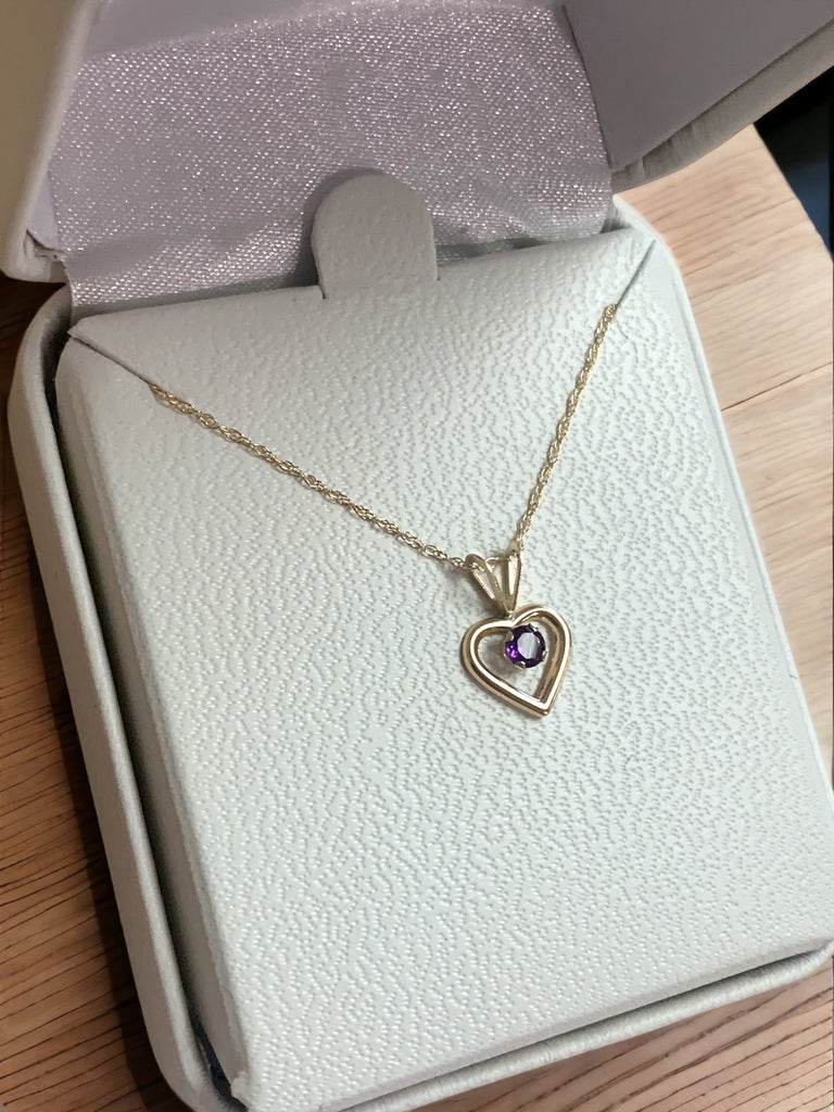 10k or 14k Gold Children's Natural Birthstone Petite Heart 15" Necklace-Chris's Jewelry