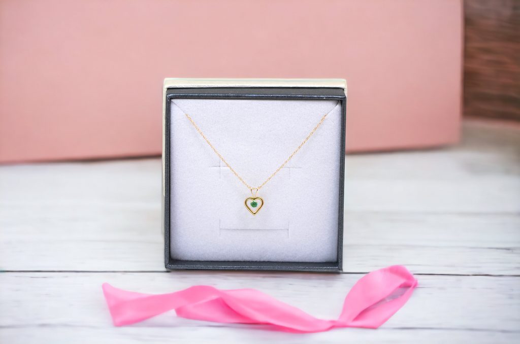 10k or 14k Gold Children's Natural Birthstone Petite Heart 15" Necklace-Chris's Jewelry