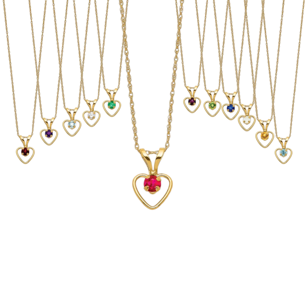 10k or 14k Gold Children's Natural Birthstone Petite Heart 15" Necklace-Chris's Jewelry