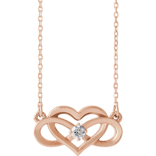 14K Gold 1/10 CTW Diamond Infinity Inspired Heart Necklace in Rose White or Yellow Gold-86677:602:P-Chris's Jewelry