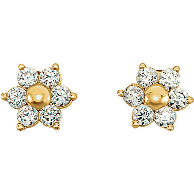 14K Gold 1.5 mm Round Cubic Zirconia Flower Screw Back Threaded Earrings-19253:600010:P-Chris's Jewelry