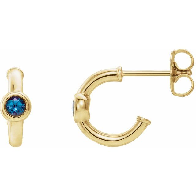 14K Gold 3mm Gemstone Huggie 11mm Hoop Earrings-86492:60024:P-Chris's Jewelry