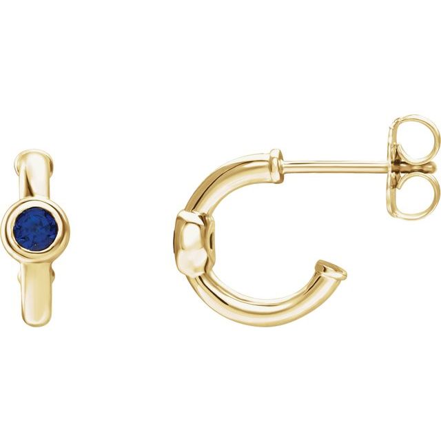 14K Gold 3mm Gemstone Huggie 11mm Hoop Earrings-86492:60029:P-Chris's Jewelry