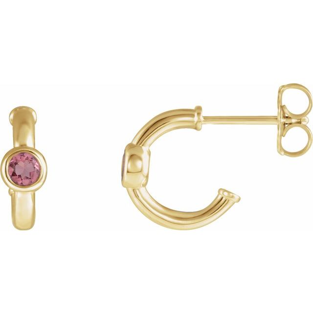 14K Gold 3mm Gemstone Huggie 11mm Hoop Earrings-86492:60030:P-Chris's Jewelry