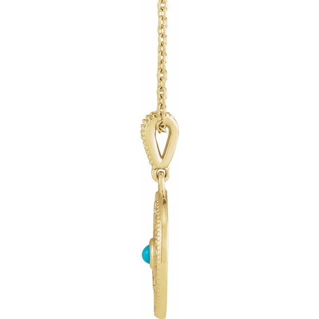14K Gold Cabochon Natural Turquoise & .02 CTW Natural Diamond Family is Forever 16-18" Necklace-88432:148:P-Chris's Jewelry