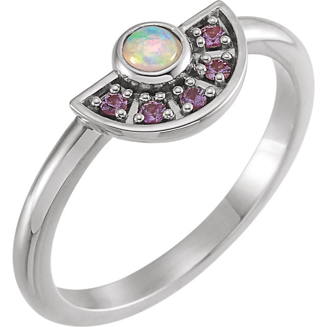 14K Gold Ethiopian Opal & Pink Sapphire Fan Ring-72114:101:P-Chris's Jewelry