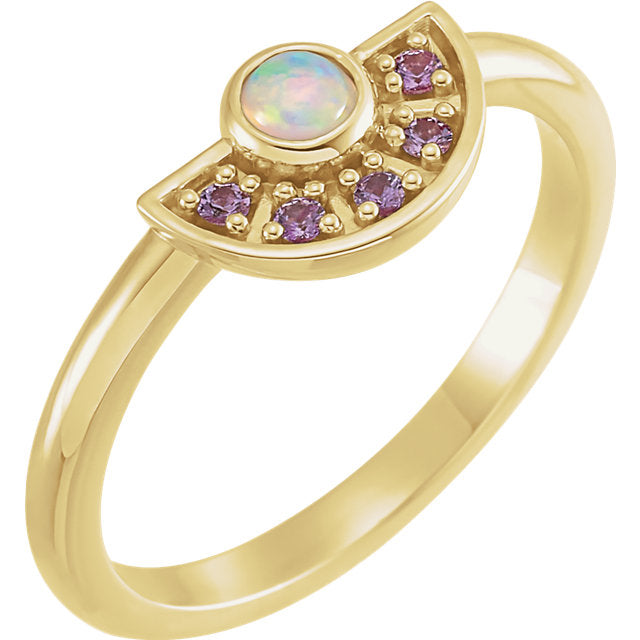 14K Gold Ethiopian Opal & Pink Sapphire Fan Ring-72114:103:P-Chris's Jewelry