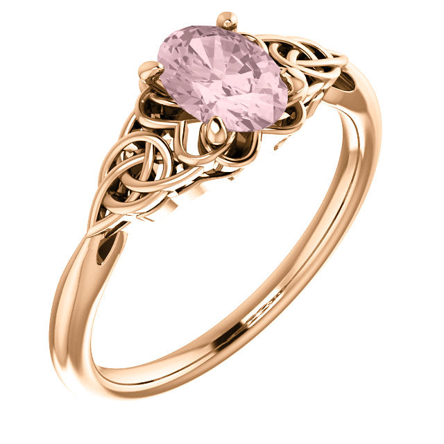 14K Gold Genuine 7x5mm Oval Morganite Celtic Knot Ring - White, Rose or Yellow Gold-71978:602:P-Chris's Jewelry