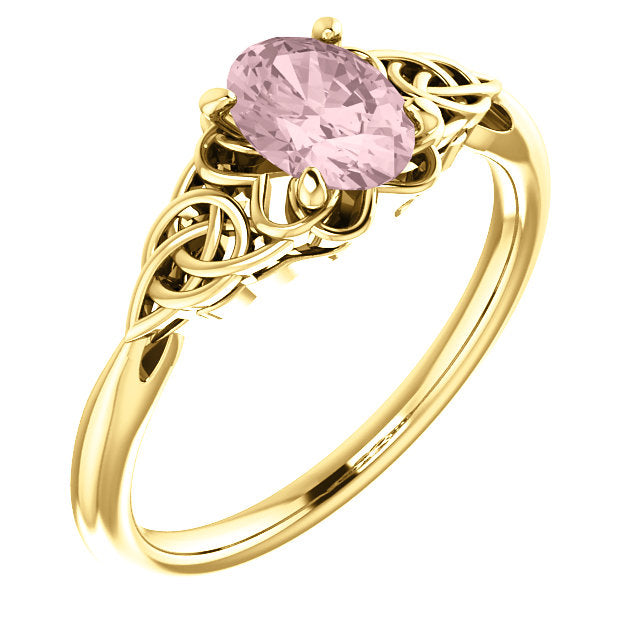 14K Gold Genuine 7x5mm Oval Morganite Celtic Knot Ring - White, Rose or Yellow Gold-71978:601:P-Chris's Jewelry
