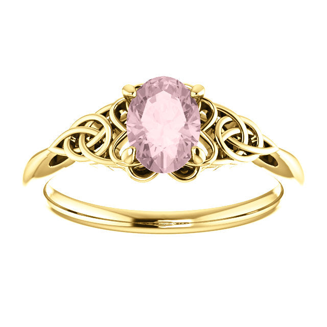 14K Gold Genuine 7x5mm Oval Morganite Celtic Knot Ring - White, Rose or Yellow Gold-Chris's Jewelry