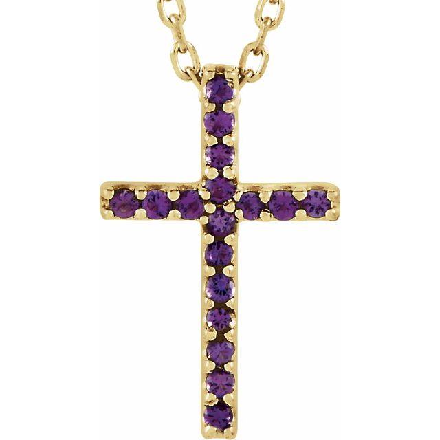 14K Gold Genuine Gemstone Petite Cross 16" Necklaces-R42147:106:P-Chris's Jewelry