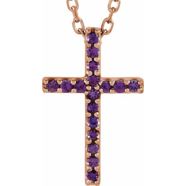 14K Gold Genuine Gemstone Petite Cross 16" Necklaces-R42147:107:P-Chris's Jewelry