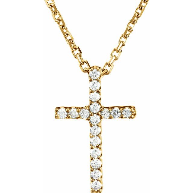 14K Gold Genuine Gemstone Petite Cross 16" Necklaces-R42147D:60002:P-Chris's Jewelry
