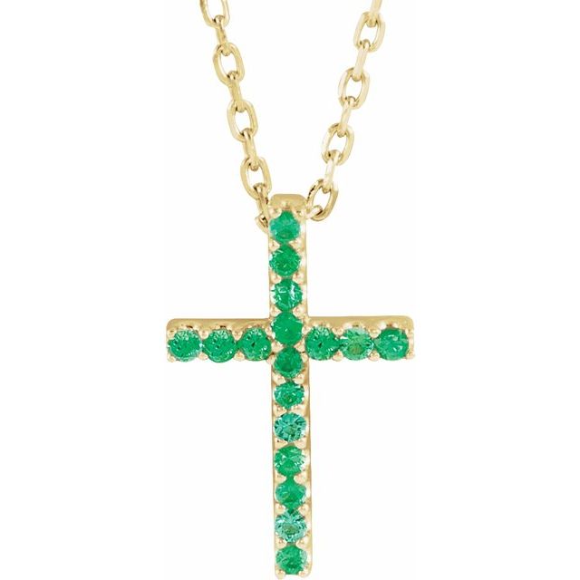 14K Gold Genuine Gemstone Petite Cross 16" Necklaces-R42147:60009:P-Chris's Jewelry
