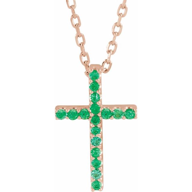 14K Gold Genuine Gemstone Petite Cross 16" Necklaces-R42147:60011:P-Chris's Jewelry