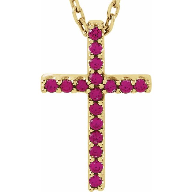 14K Gold Genuine Gemstone Petite Cross 16" Necklaces-R42147:103:P-Chris's Jewelry