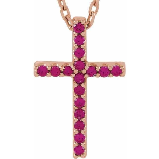 14K Gold Genuine Gemstone Petite Cross 16" Necklaces-R42147:104:P-Chris's Jewelry