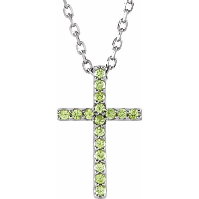 14K Gold Genuine Gemstone Petite Cross 16" Necklaces-R42147:111:P-Chris's Jewelry