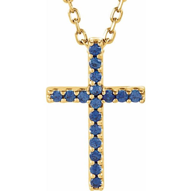 14K Gold Genuine Gemstone Petite Cross 16" Necklaces-R42147:101:P-Chris's Jewelry