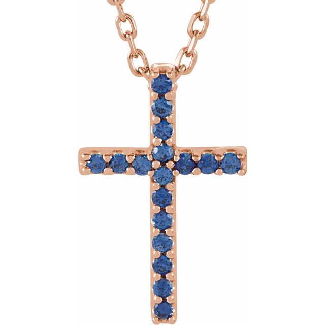 14K Gold Genuine Gemstone Petite Cross 16" Necklaces-R42147:60013:P-Chris's Jewelry
