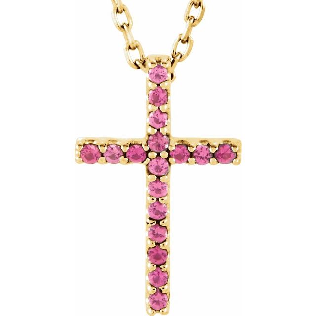 14K Gold Genuine Gemstone Petite Cross 16" Necklaces-R42147:116:P-Chris's Jewelry