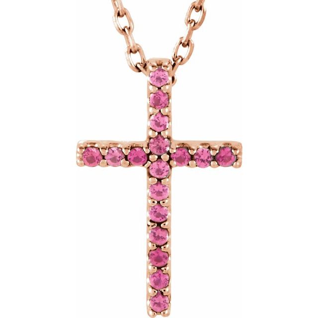 14K Gold Genuine Gemstone Petite Cross 16" Necklaces-R42147:117:P-Chris's Jewelry