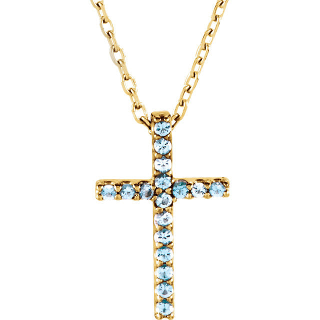 14K Gold Genuine Gemstone Petite Cross 16" Necklaces-R42147:114:P-Chris's Jewelry