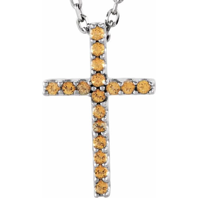 14K Gold Genuine Gemstone Petite Cross 16" Necklaces-R42147:70000:P-Chris's Jewelry