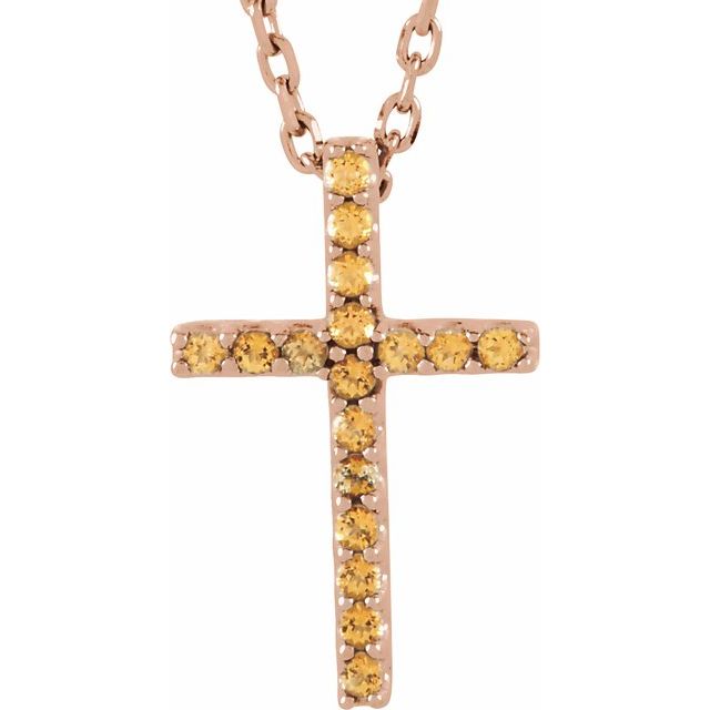 14K Gold Genuine Gemstone Petite Cross 16" Necklaces-R42147:60014:P-Chris's Jewelry