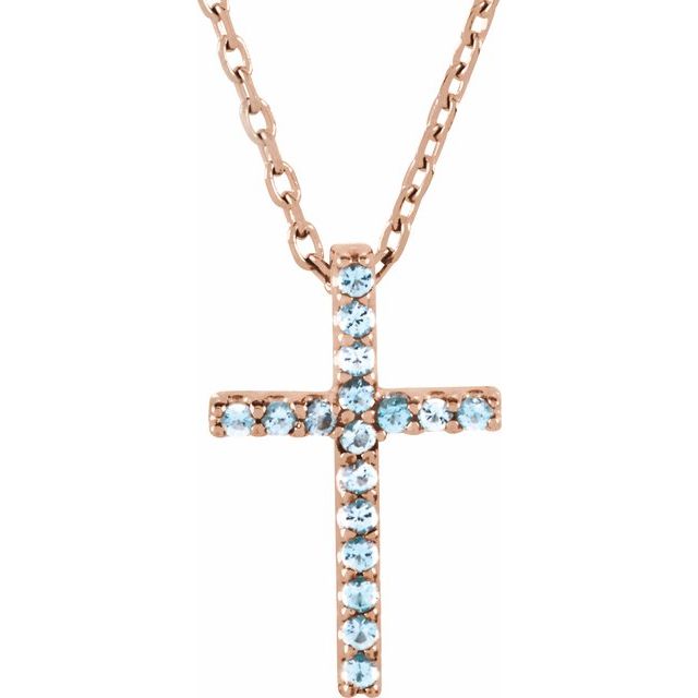 14K Gold Genuine Gemstone Petite Cross 16" Necklaces-R42147:60010:P-Chris's Jewelry