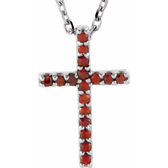 14K Gold Genuine Gemstone Petite Cross 16" Necklaces-R42147:108:P-Chris's Jewelry
