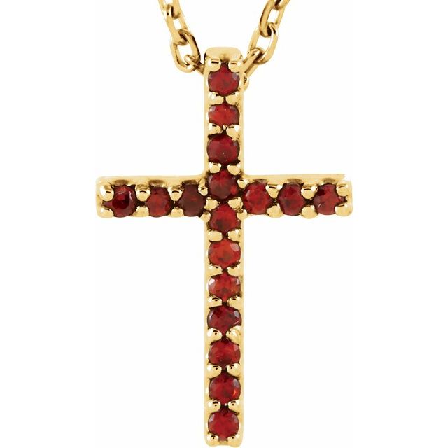 14K Gold Genuine Gemstone Petite Cross 16" Necklaces-R42147:109:P-Chris's Jewelry