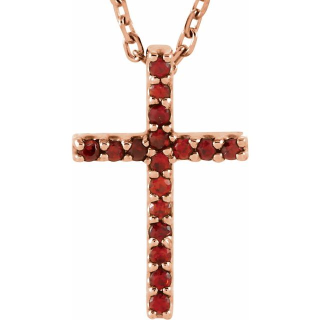 14K Gold Genuine Gemstone Petite Cross 16" Necklaces-R42147:110:P-Chris's Jewelry