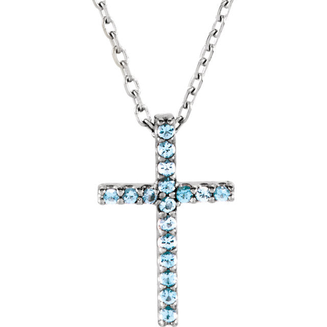 14K Gold Genuine Gemstone Petite Cross 16" Necklaces-R42147:113:P-Chris's Jewelry