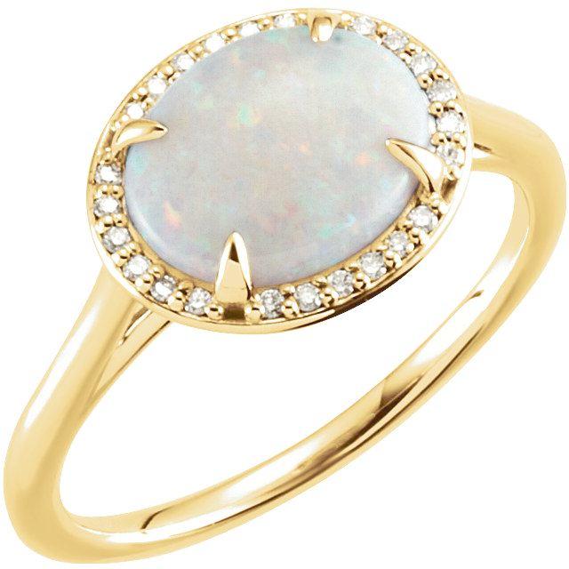 14K Gold Horizontal Oval Australian Opal & .06 CTW Diamond Halo Ring - White, Rose or Yellow-71633:105:P-Chris's Jewelry