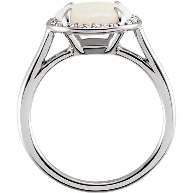 14K Gold Horizontal Oval Australian Opal & .06 CTW Diamond Halo Ring - White, Rose or Yellow-Chris's Jewelry