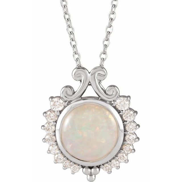 14K Gold Natural Opal & 1/6 CTW Natural Diamond 16-18" Necklace-88146:124:P-2-Chris's Jewelry