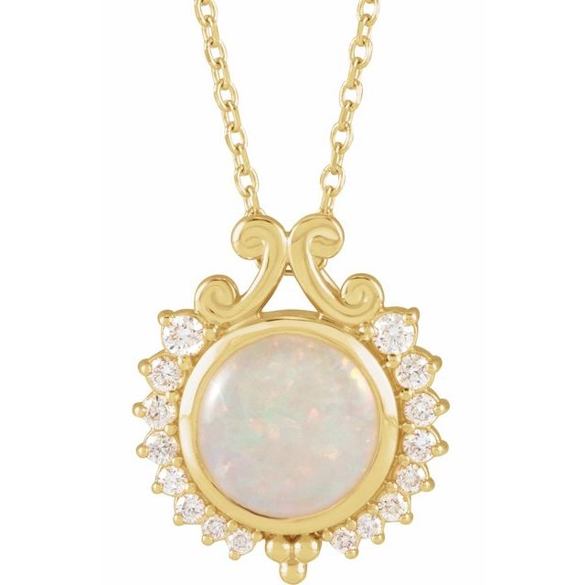 14K Gold Natural Opal & 1/6 CTW Natural Diamond 16-18" Necklace-88146:124:P-Chris's Jewelry