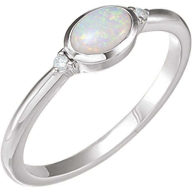 14K Gold Natural White Ethiopian Opal & .03 CTW Natural Diamond Ring-72315:115:P-Chris's Jewelry